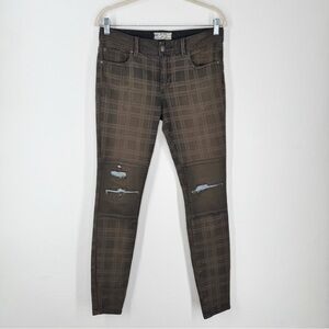 Free People Brown Faded Plaid Distressed Skinny Jeans Women’s Size 27